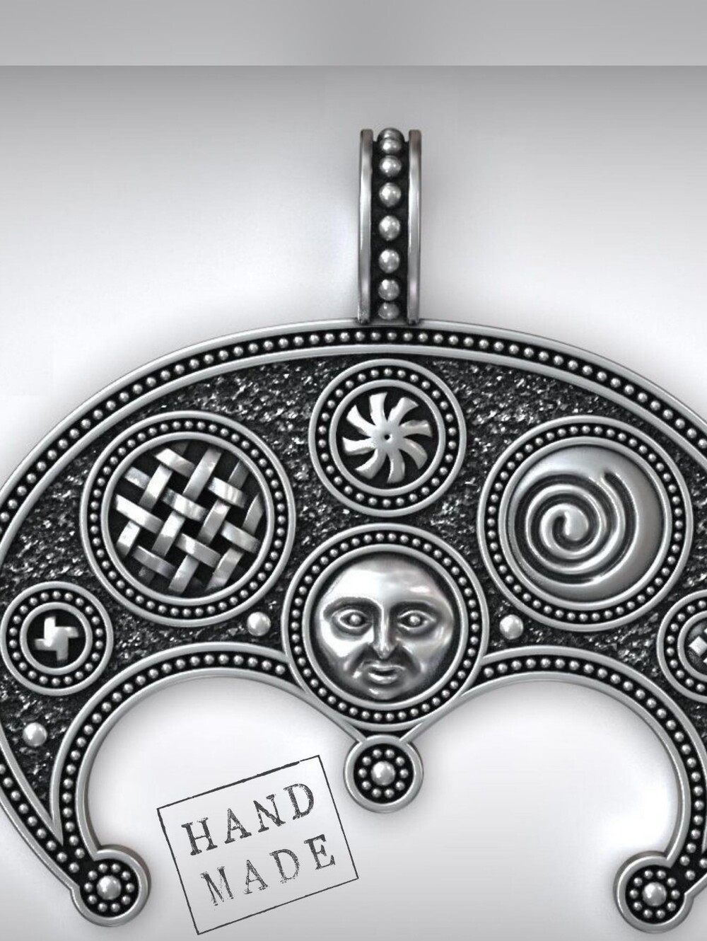 Viking Lunnitsa Pendant, Sterling Silver Crescent Moon (Handmade Amulet)
